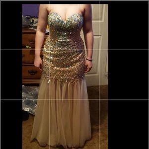 multi color beaded long prom dress